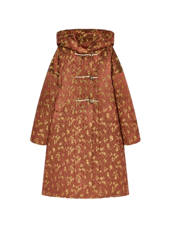 Dries Van Noten Jacquard Duffel Coat in Orange