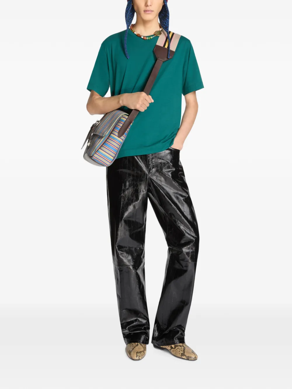 DRIES VAN NOTEN Ruimvallende leren broek Zwart