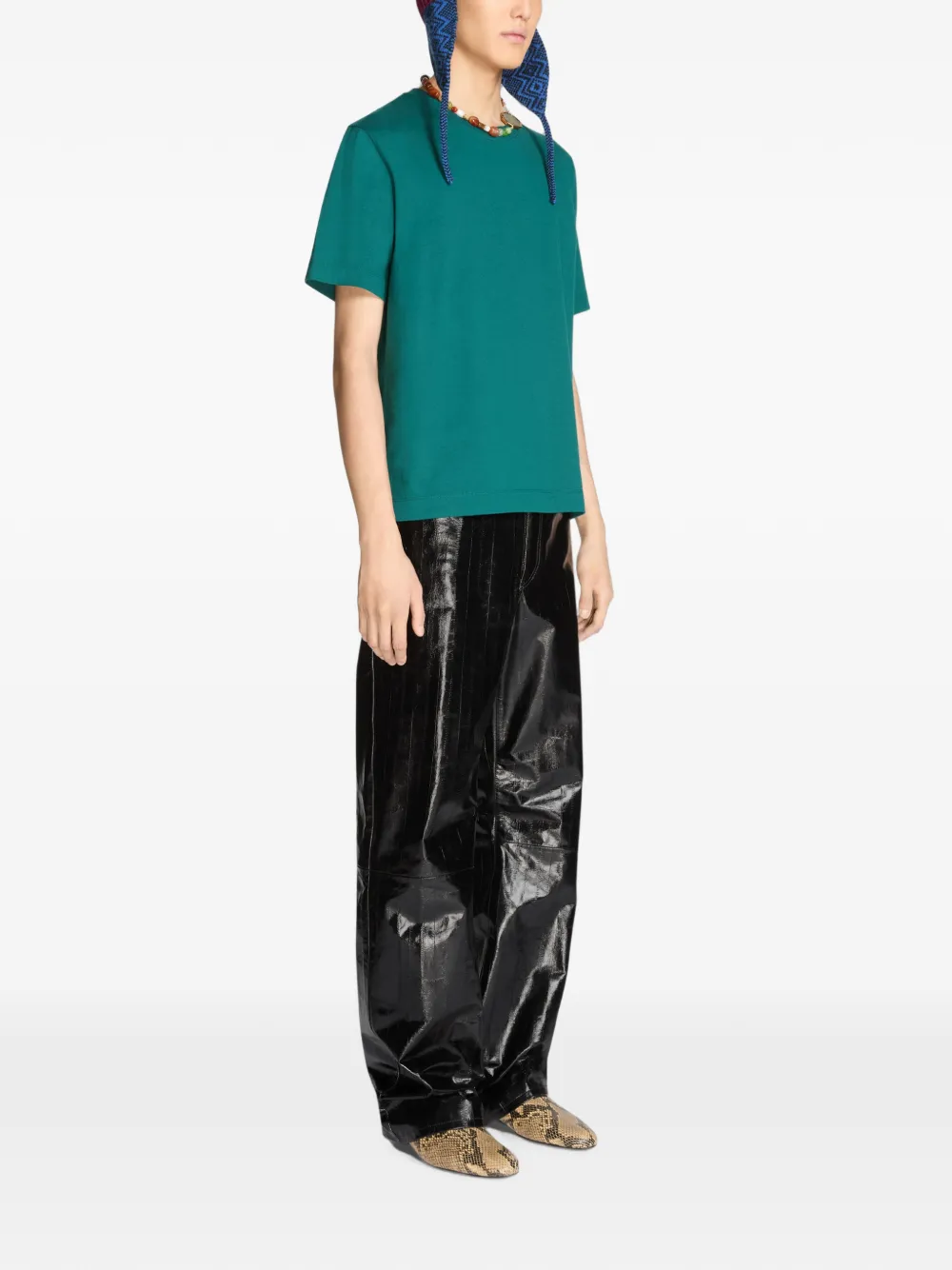 DRIES VAN NOTEN Ruimvallende leren broek Zwart