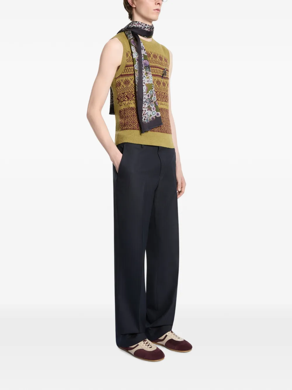 DRIES VAN NOTEN Wollen trui met jacquard Groen