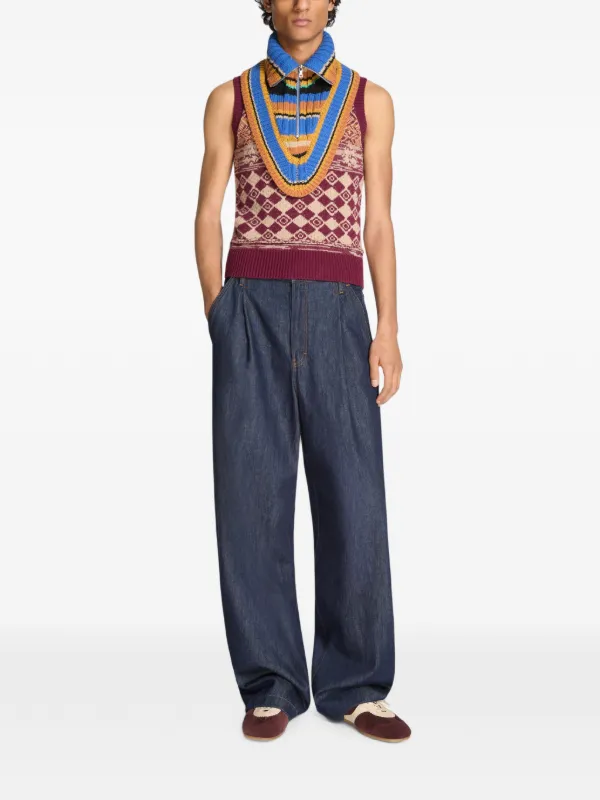 DRIES VAN NOTEN Wool Zip Collar Sweater | Blue | FARFETCH