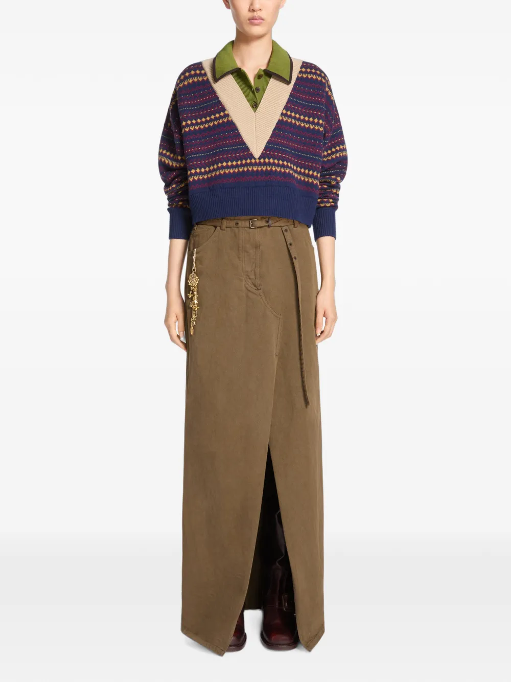 DRIES VAN NOTEN Long Overdyed Skirt in Brown, view 2