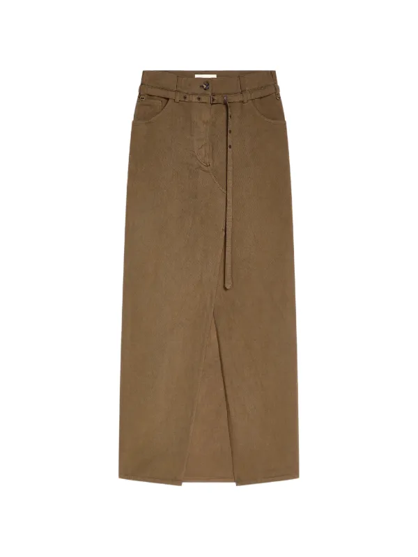 Dries Van Noten Long Overdyed Skirt in Brown