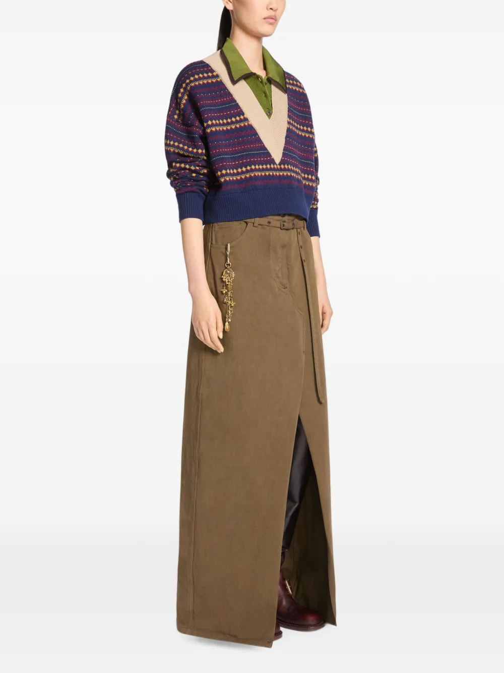 DRIES VAN NOTEN Long Overdyed Skirt in Brown, view 3