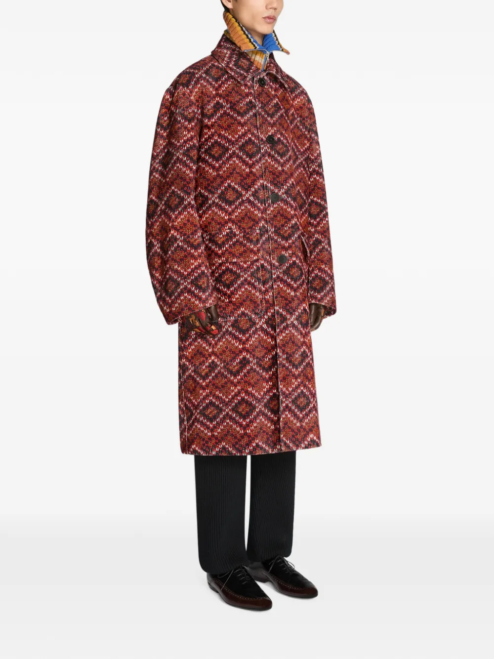 DRIES VAN NOTEN Ribfluwelen jas met print Rood
