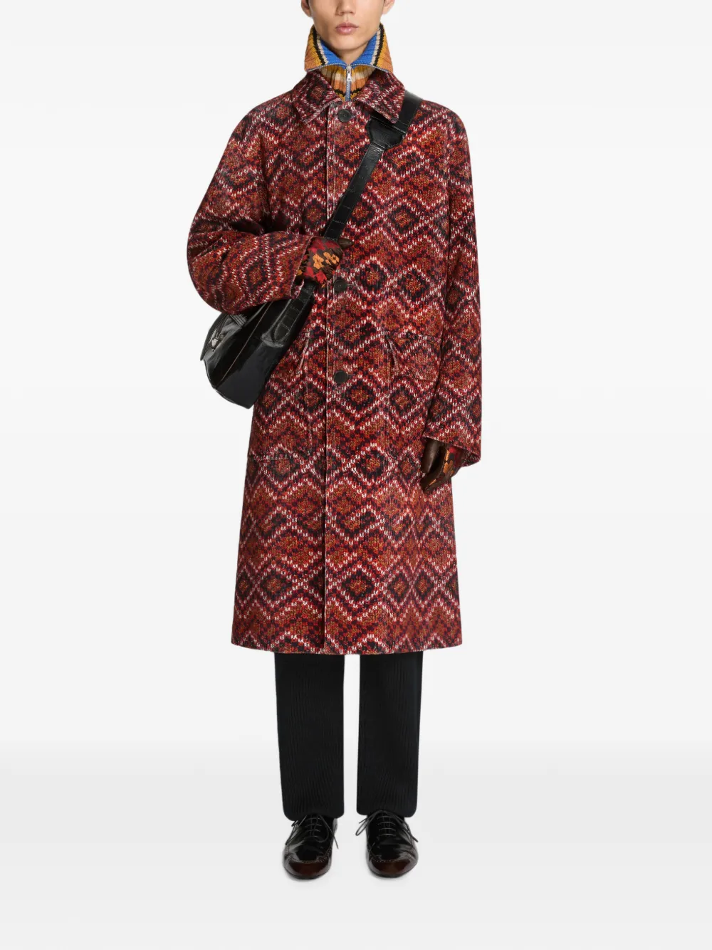 DRIES VAN NOTEN Ribfluwelen jas met print Rood