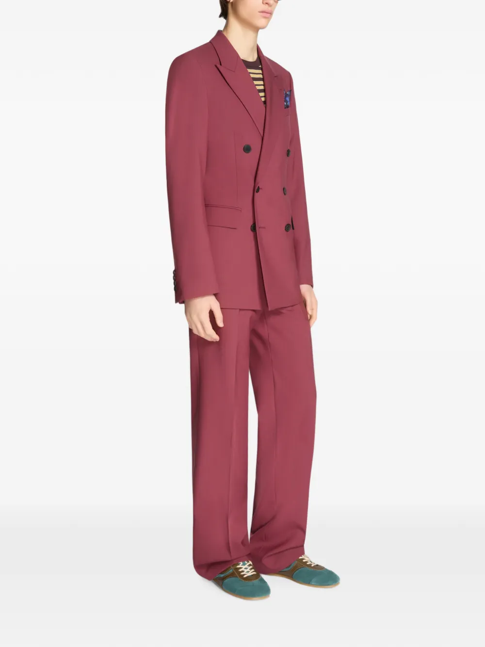 DRIES VAN NOTEN Wollen pak met dubbele rij knopen Rood