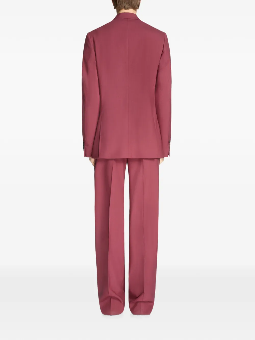 DRIES VAN NOTEN Wollen pak met dubbele rij knopen Rood