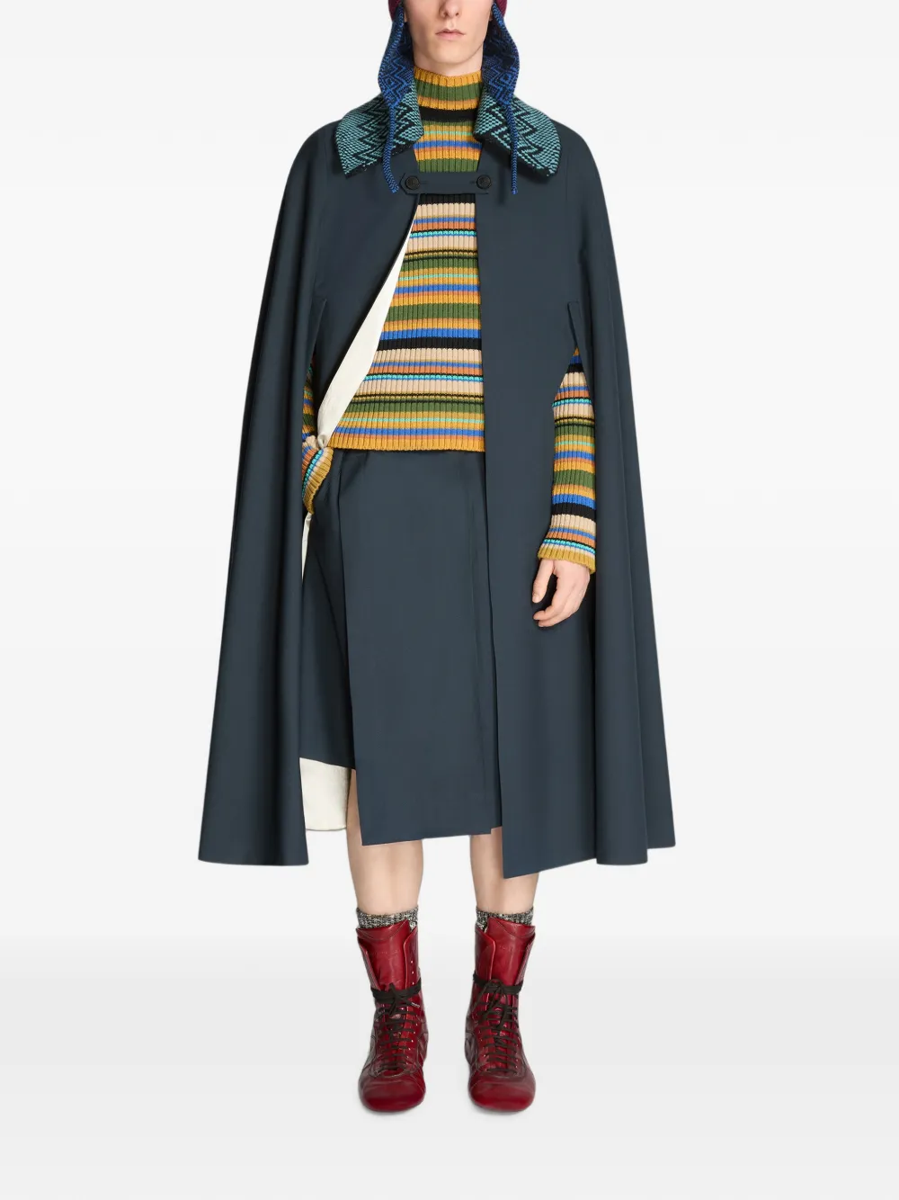 DRIES VAN NOTEN Wollen kraag met jacquard Blauw