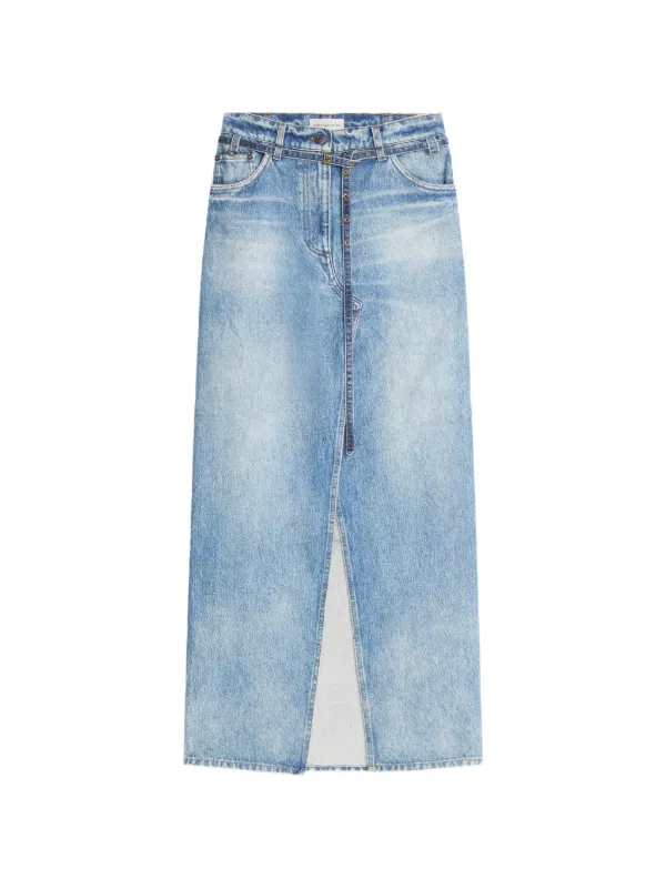 Dries Van Noten Long Denim Skirt in Blue