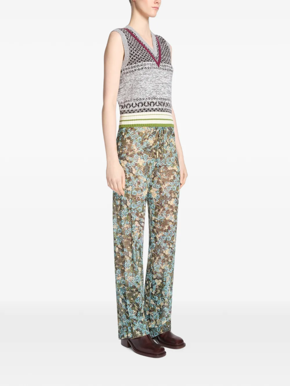 DRIES VAN NOTEN Elasticated Pleated Trousers in Blue, view 3