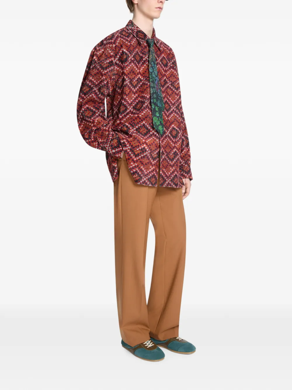 DRIES VAN NOTEN Printed Corduroy Shirt in Red, view 3