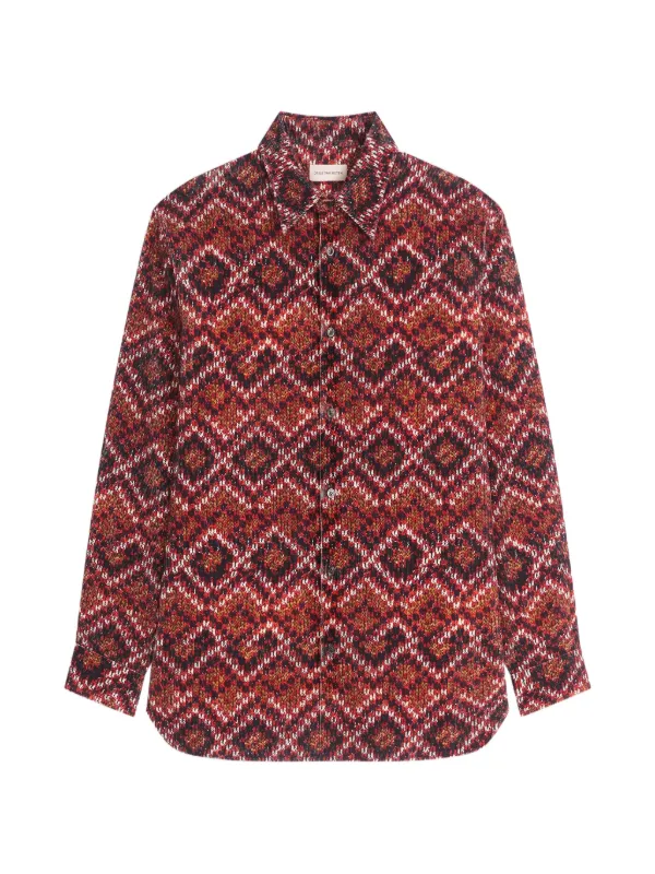 Dries Van Noten Printed Corduroy Shirt in Red
