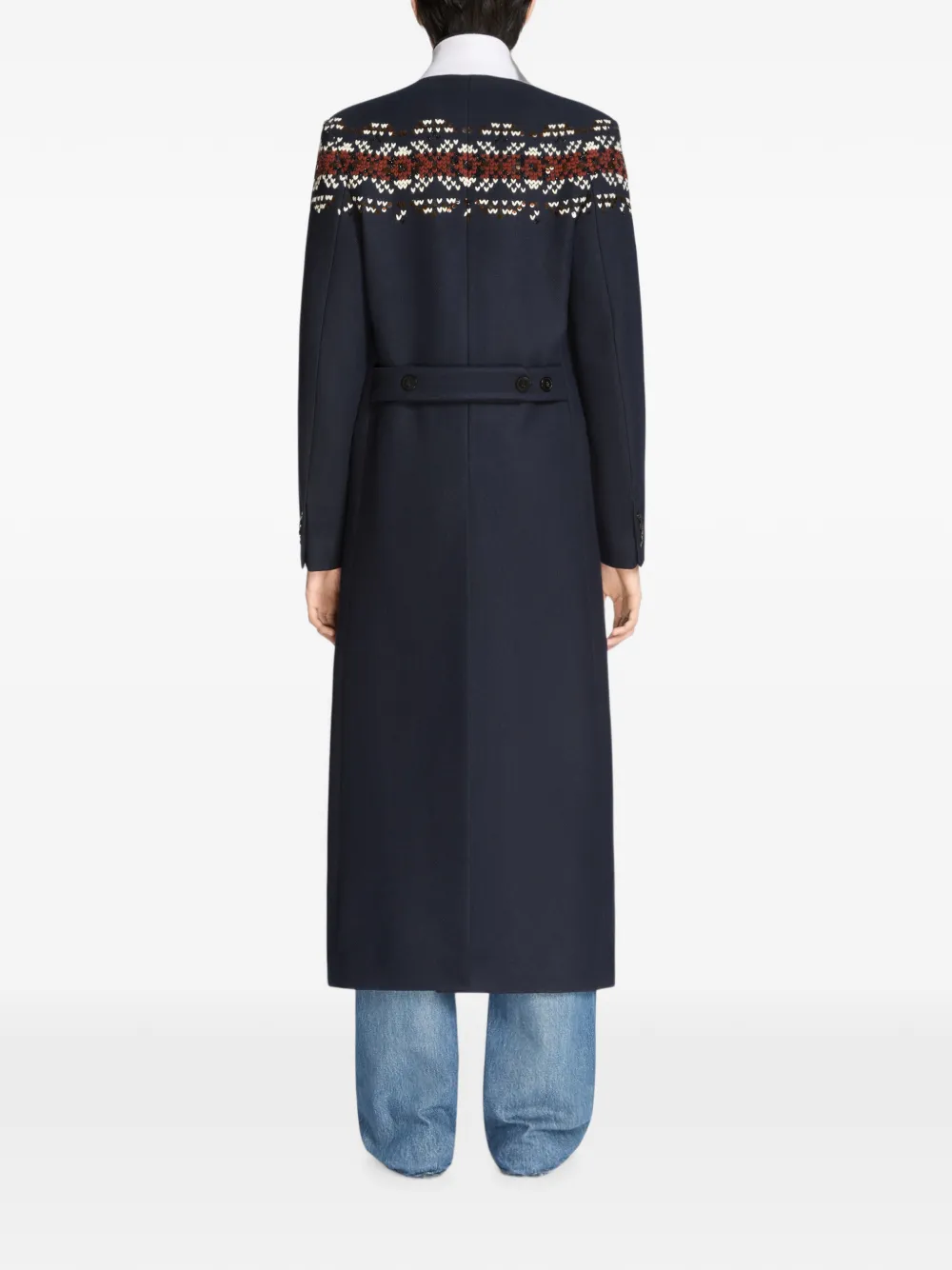 DRIES VAN NOTEN Wollen jas met borduurwerk Blauw