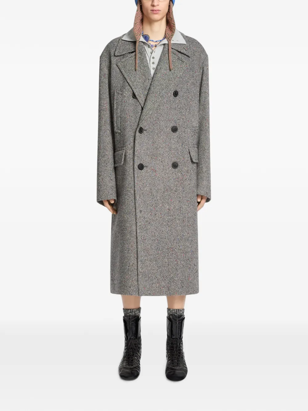 DRIES VAN NOTEN Oversized wollen tweed jas Grijs
