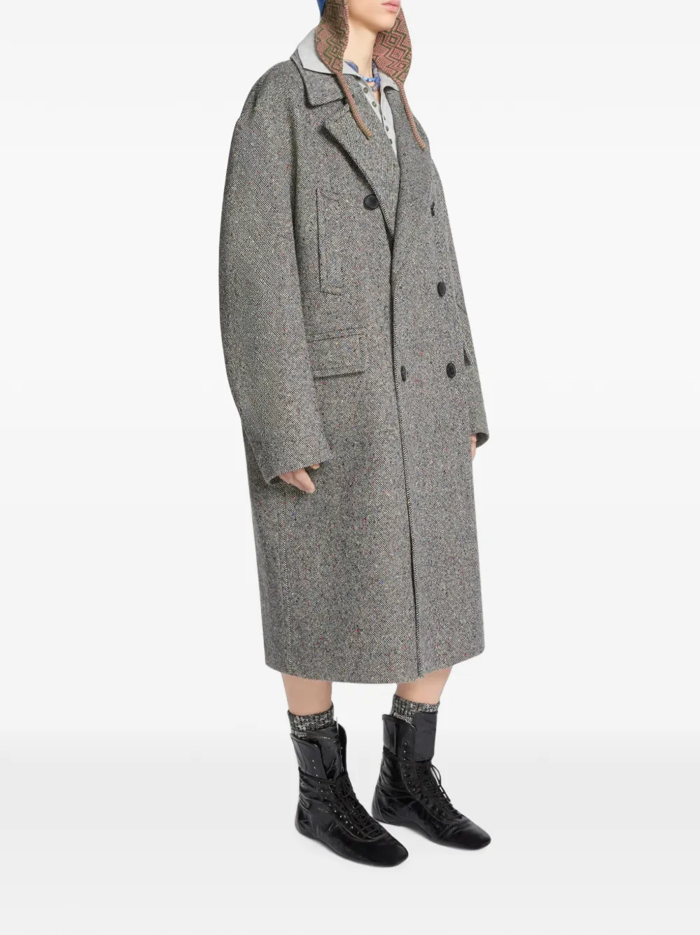 DRIES VAN NOTEN Oversized wollen tweed jas Grijs