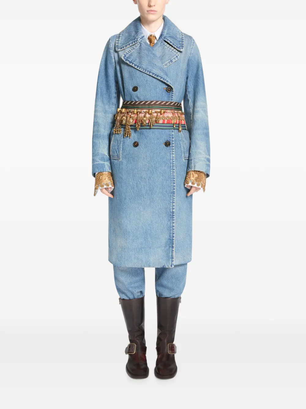 DRIES VAN NOTEN Double Breasted Denim Coat in Blue, view 2