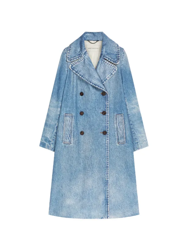 Dries Van Noten Double Breasted Denim Coat in Blue