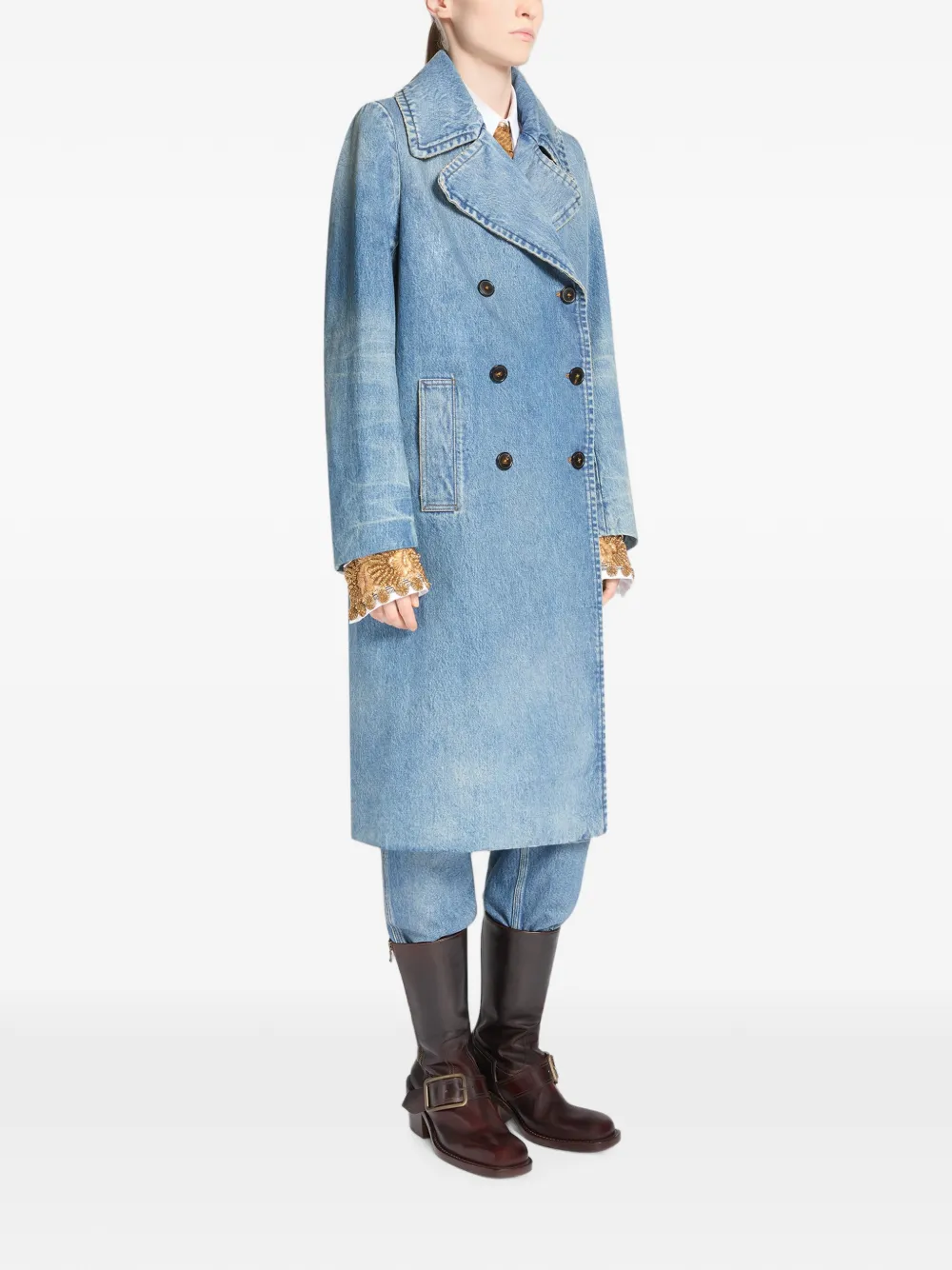 DRIES VAN NOTEN Double Breasted Denim Coat in Blue, view 3