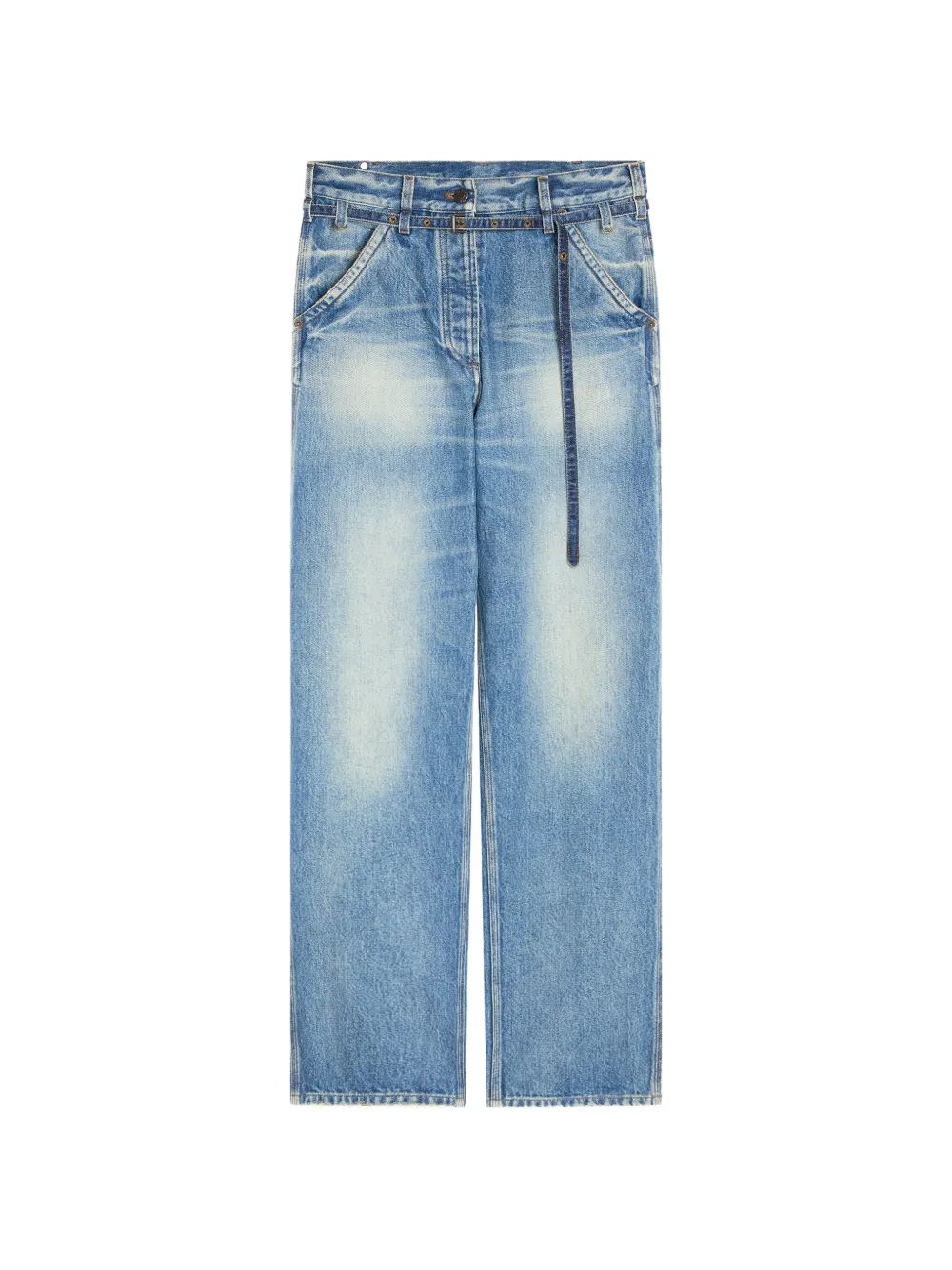 Dries Van Noten Belted Wide-leg Denim Pants In Blue