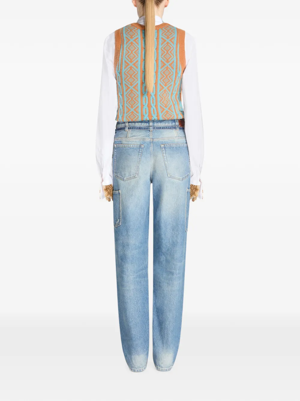DRIES VAN NOTEN Denim broek met wijde pijpen en ceintuur Blauw