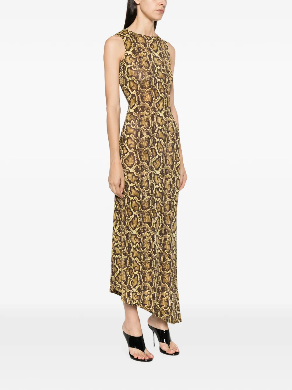 Marine Serre Python-print Asymmetrical Dress In Brown