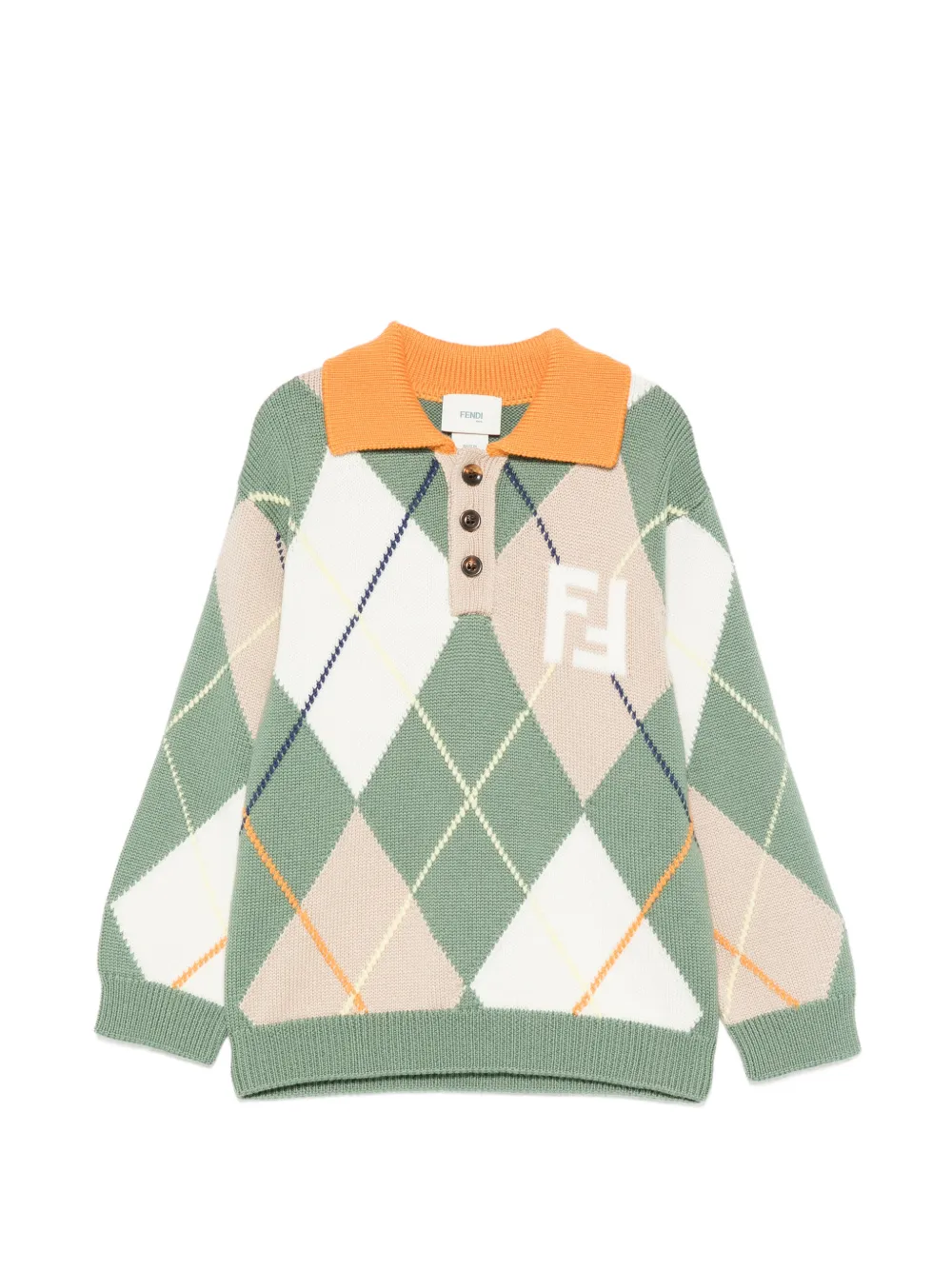 Fendi Kids FF-logo long-sleeve wool sweater - Verde