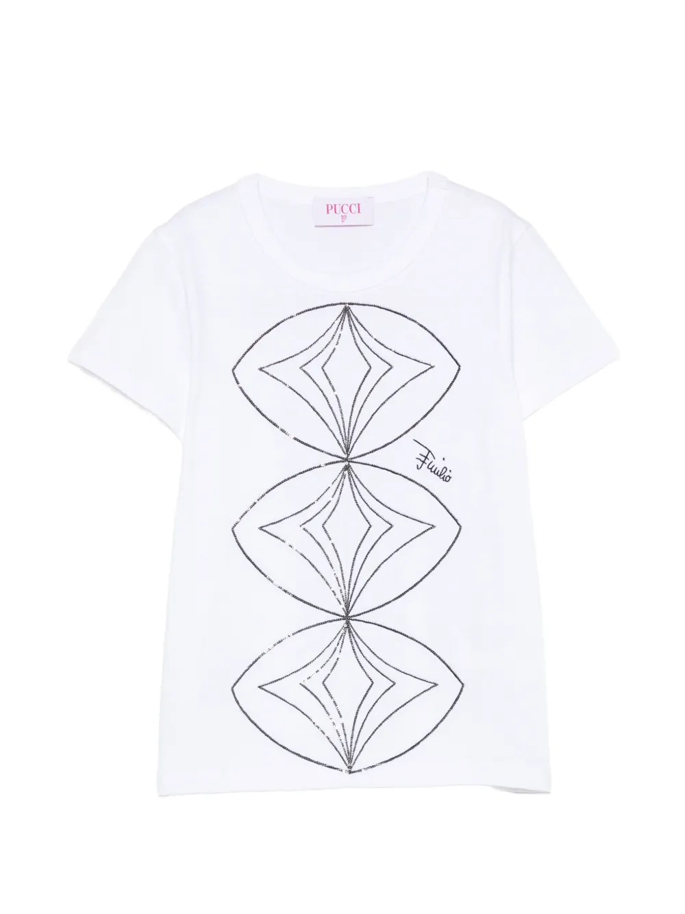 PUCCI Junior sequin-embellished graphic-print cotton T-shirt - Bianco