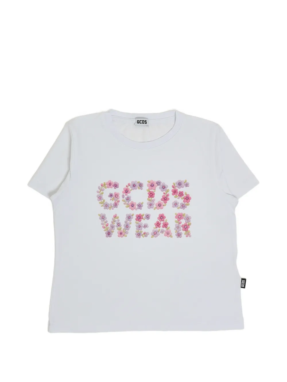 Gcds Kids floral-embroidered T-shirt - Bianco