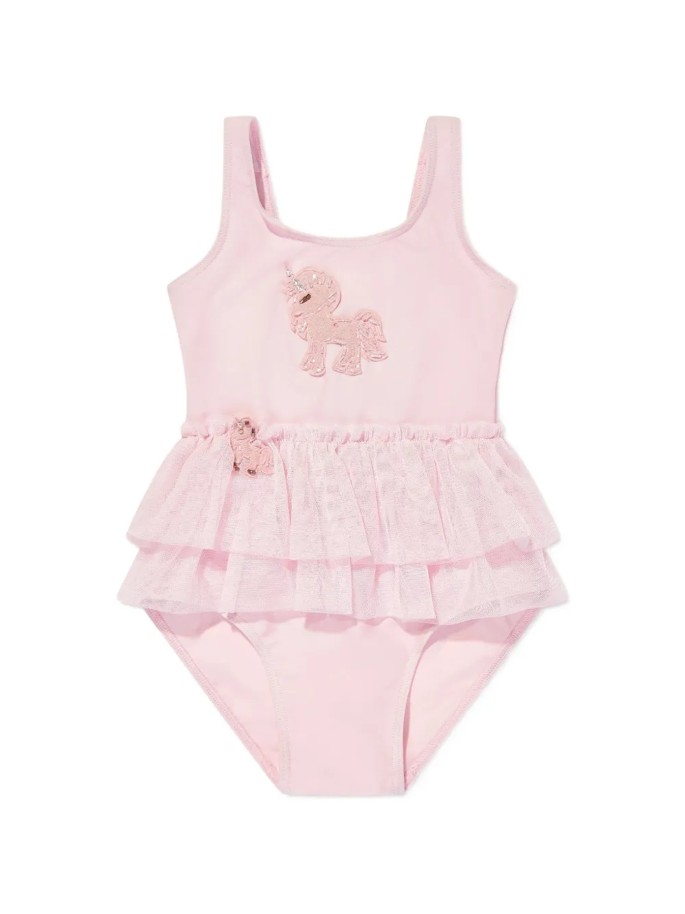 SELINIACTION KIDS unicorn-patch ruffled swimsuit - Rosa