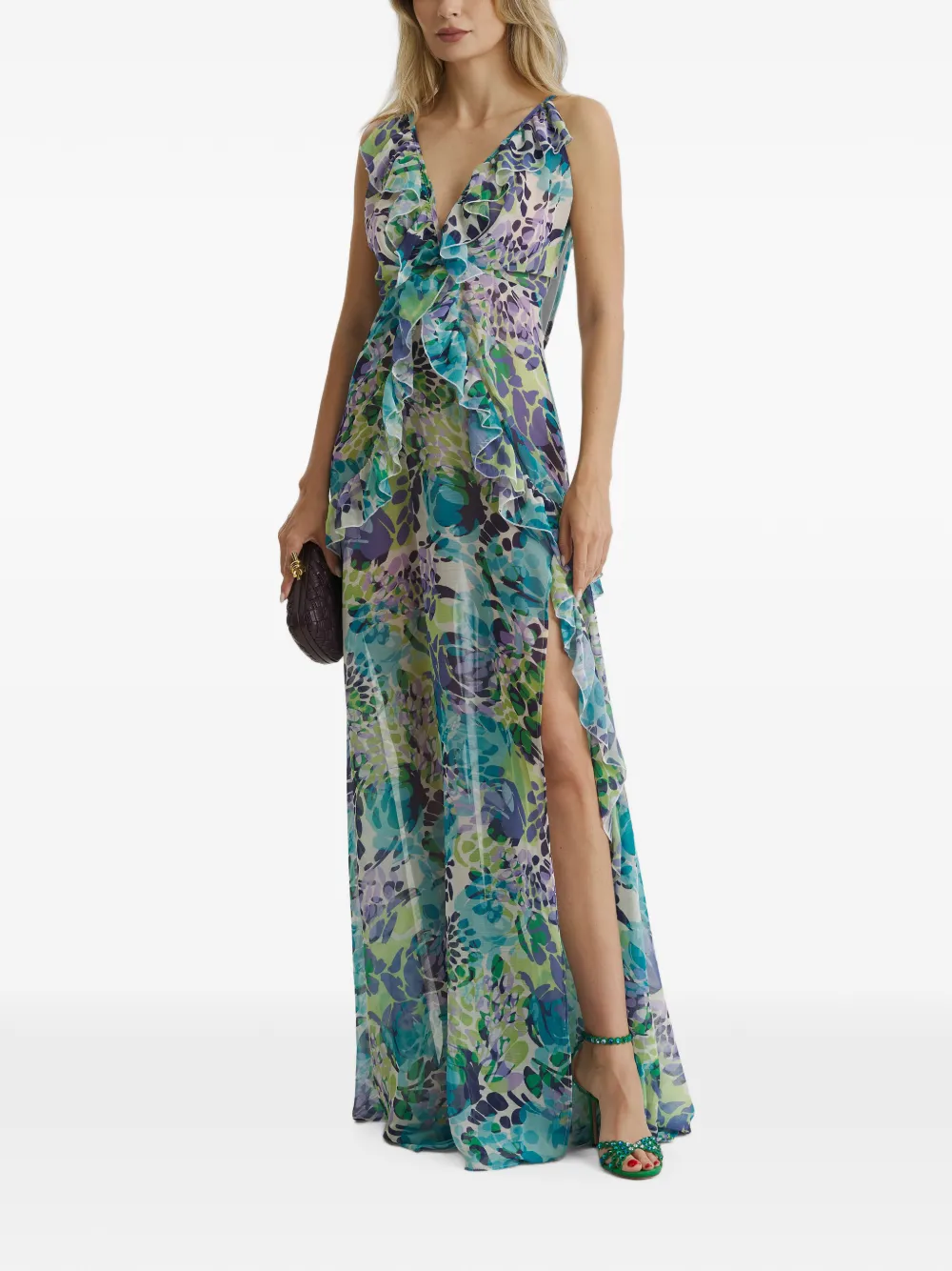 CuAnna Luna maxi-jurk met bloemenprint en ruches Blauw