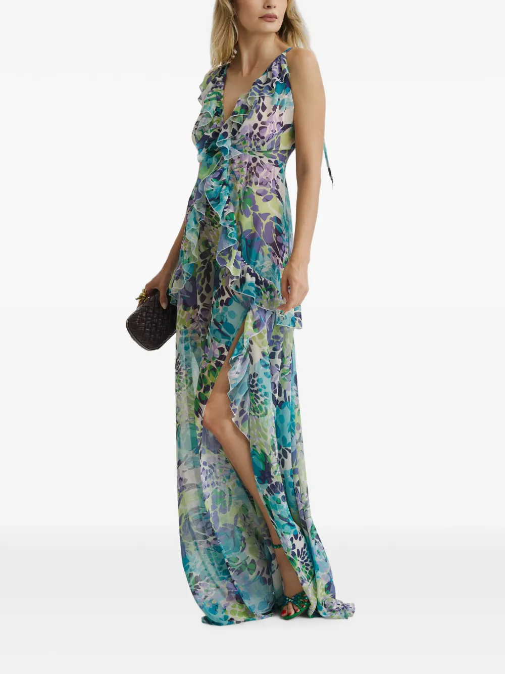 CuAnna Luna maxi-jurk met bloemenprint en ruches Blauw