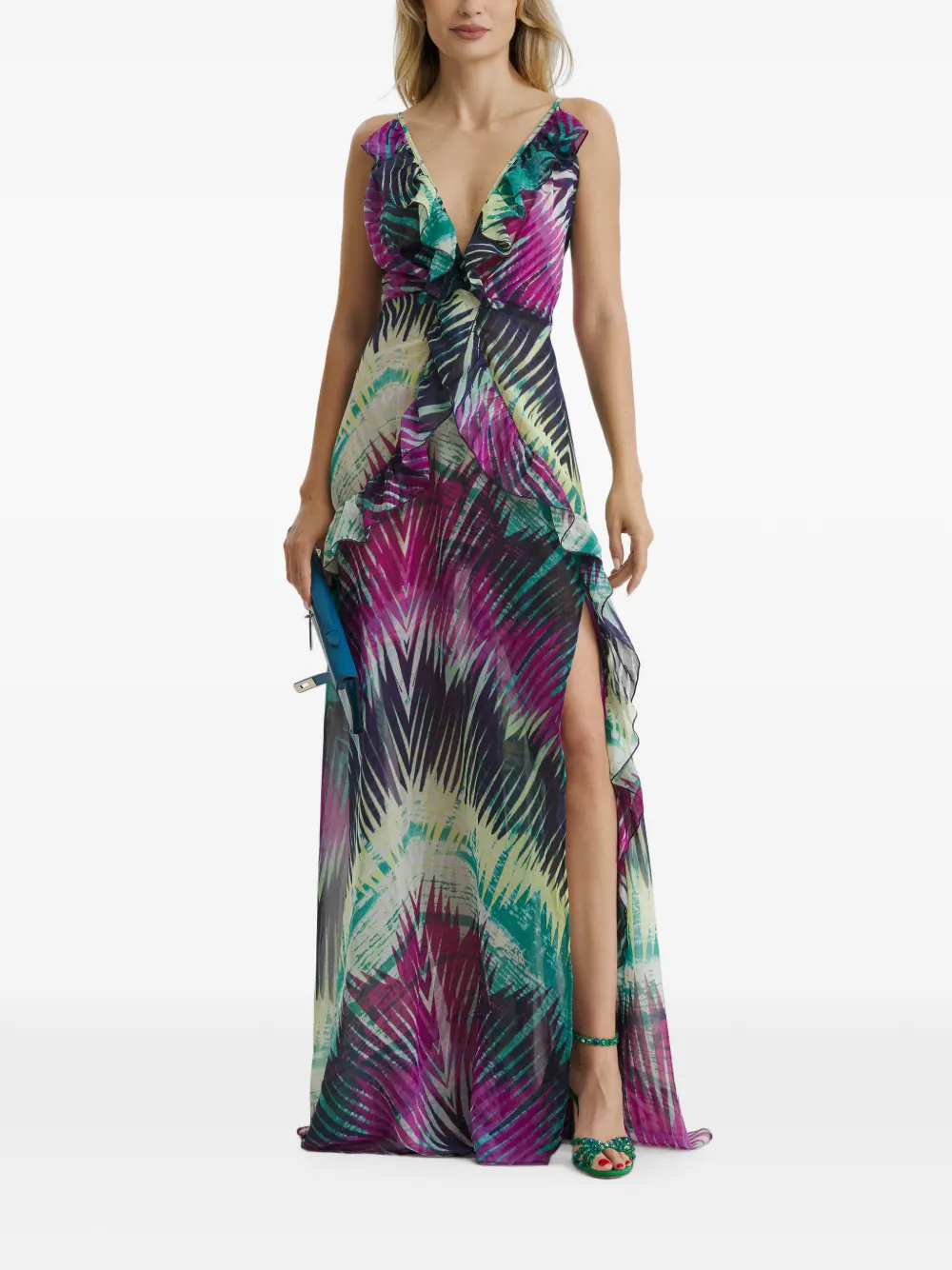 CuAnna Luna maxi-dress met ruches en varen-print Paars