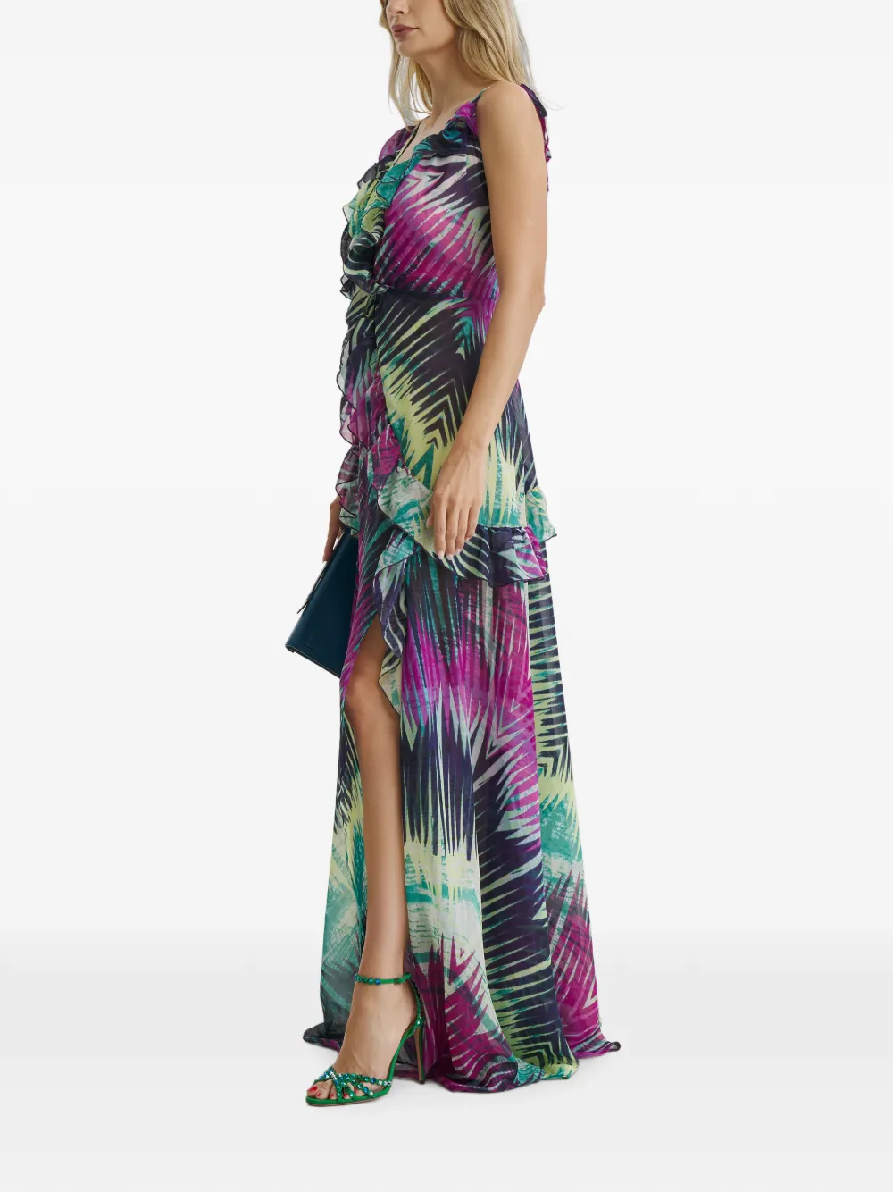 CuAnna Luna maxi-dress met ruches en varen-print Paars