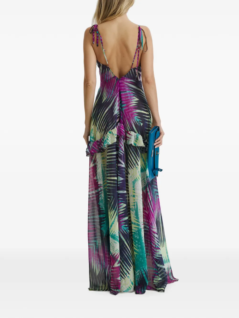 CuAnna Luna maxi-dress met ruches en varen-print Paars