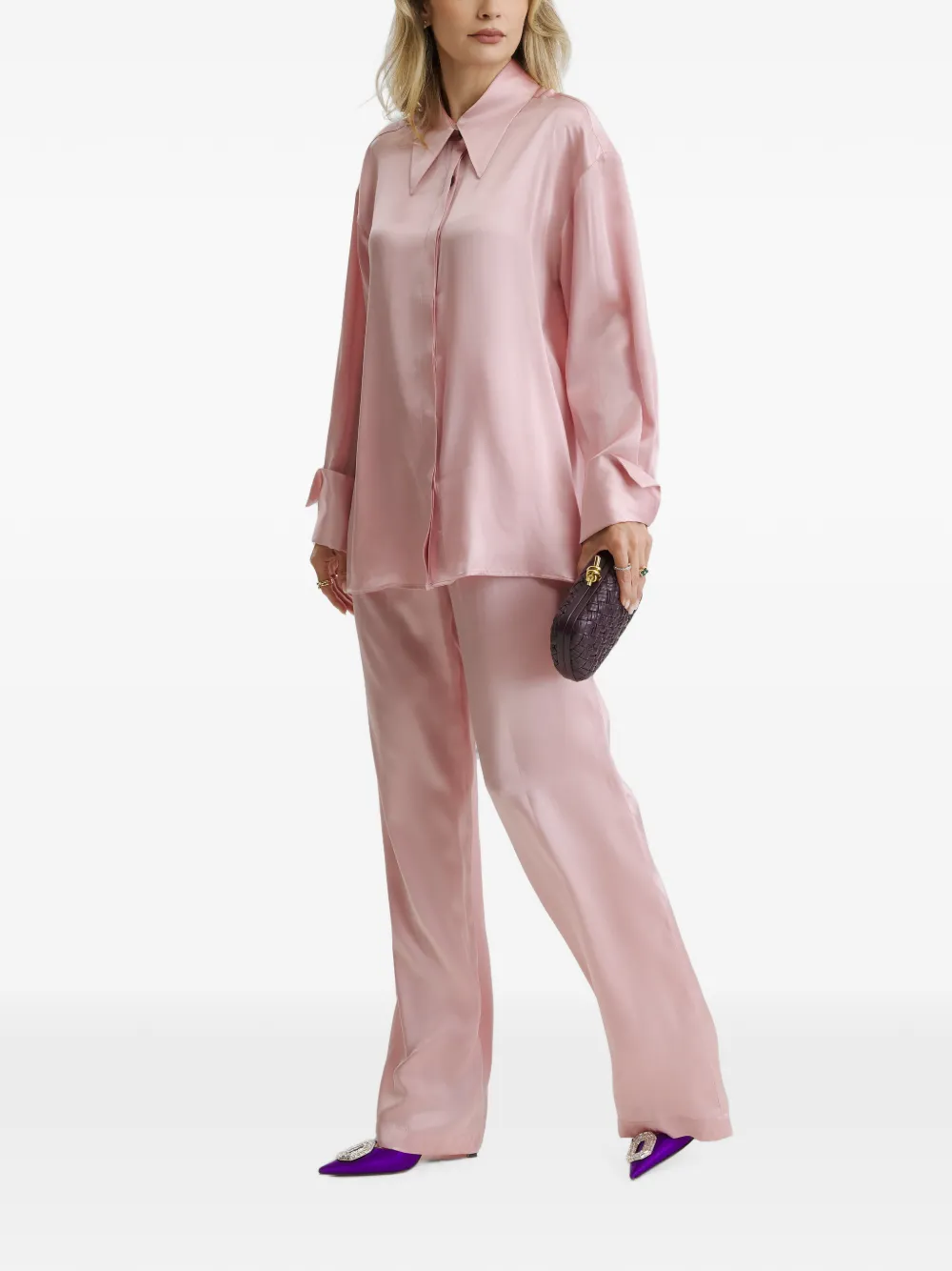 CuAnna Pyjama met wijde pijpen en satijnen afwerking Roze
