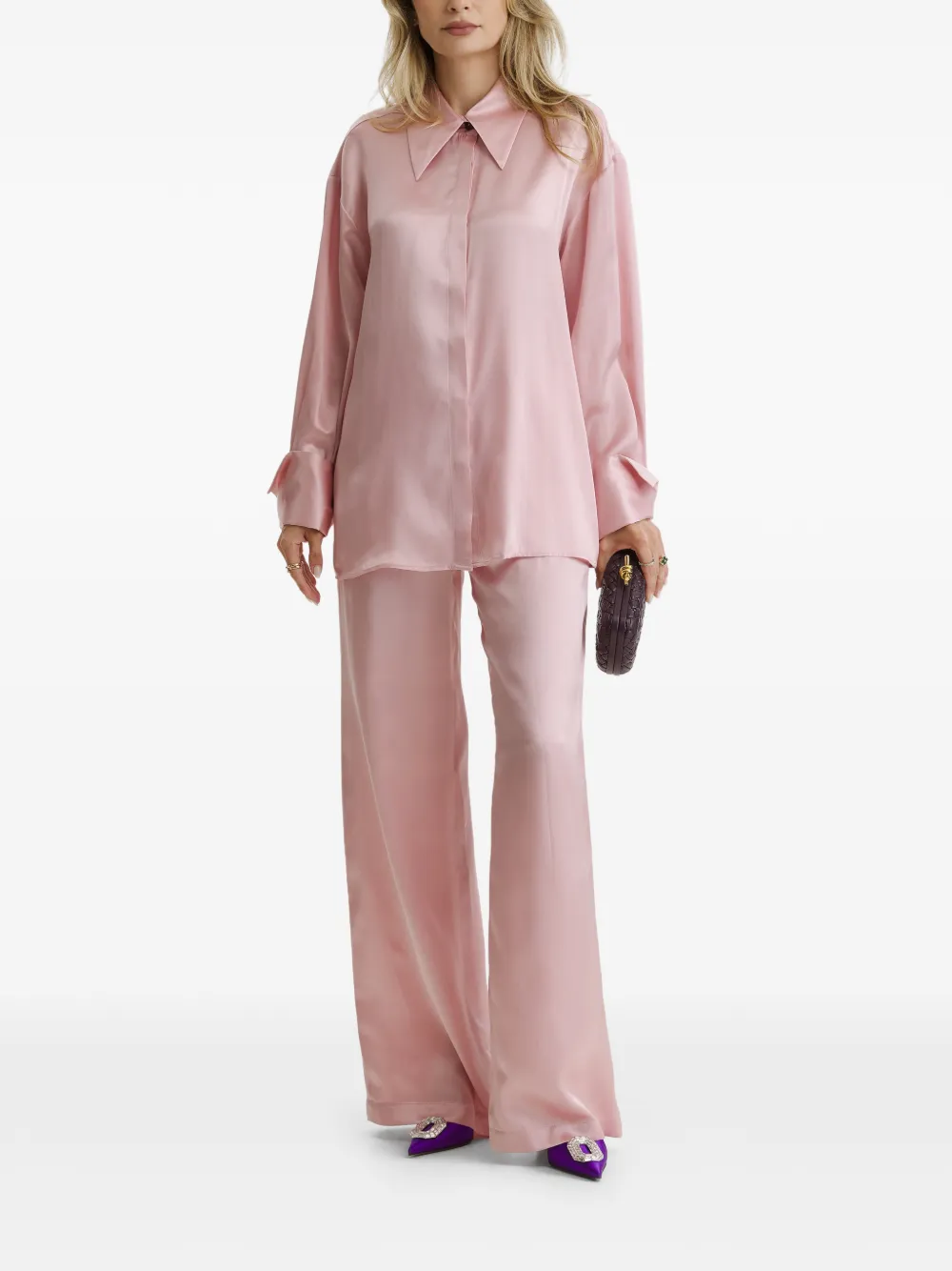 CuAnna Pyjama met wijde pijpen en satijnen afwerking Roze