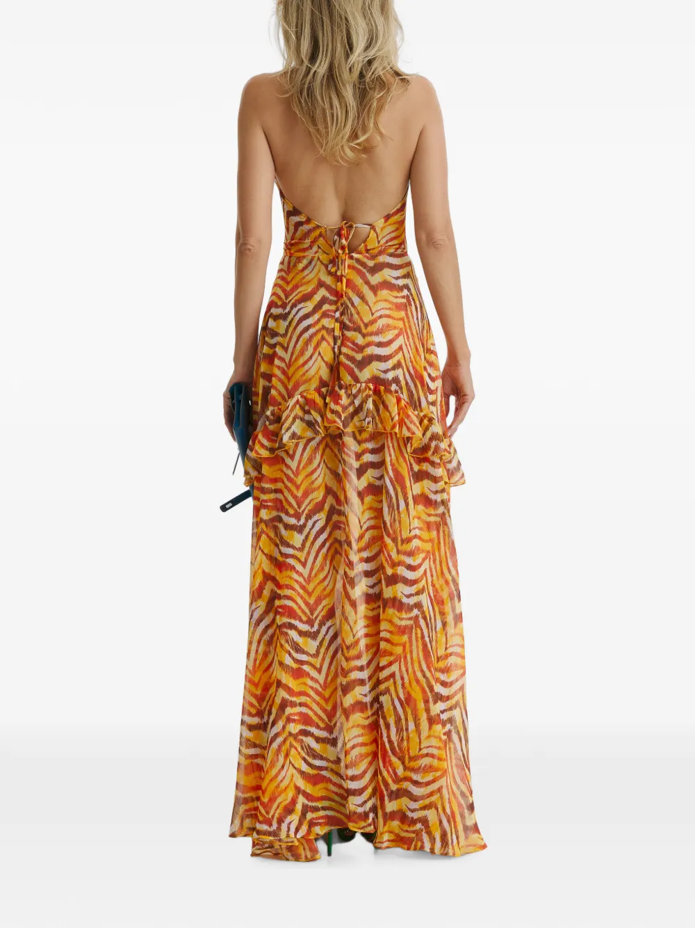 CuAnna Luna maxi-dress met zebraprint en ruches Oranje