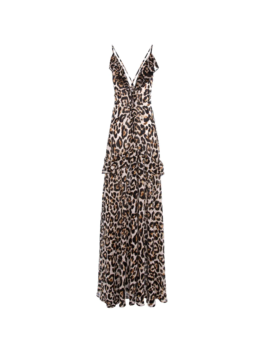 CuAnna Luna maxi-jurk met luipaardprint en ruches Beige
