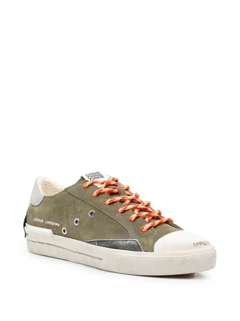 Crime London Recut Low distressed-effect lace-up sneakers Groen
