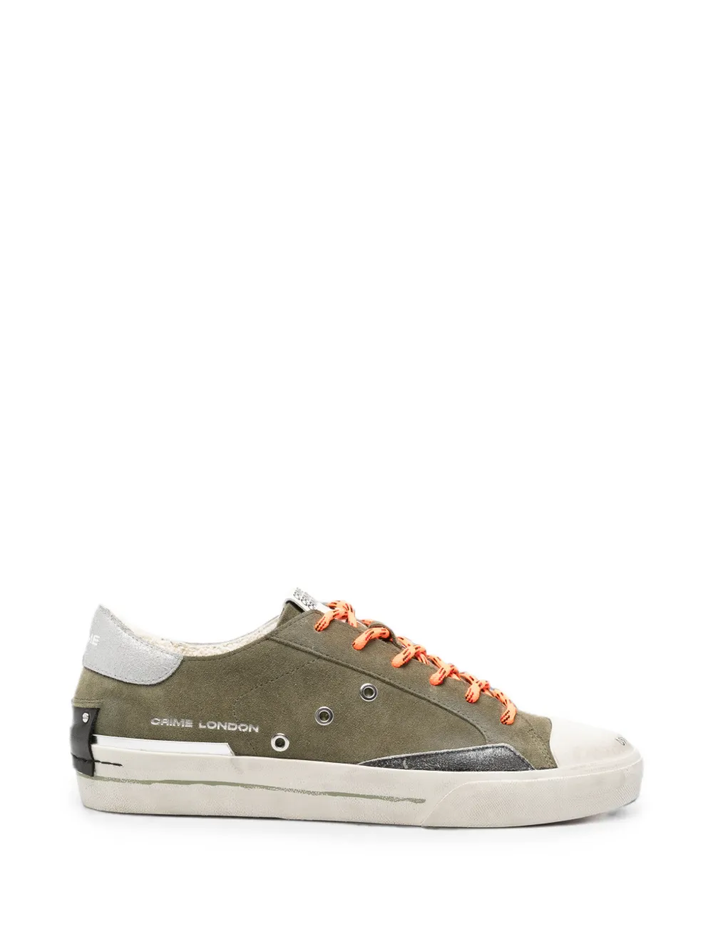Crime London Recut Low distressed-effect lace-up sneakers Groen