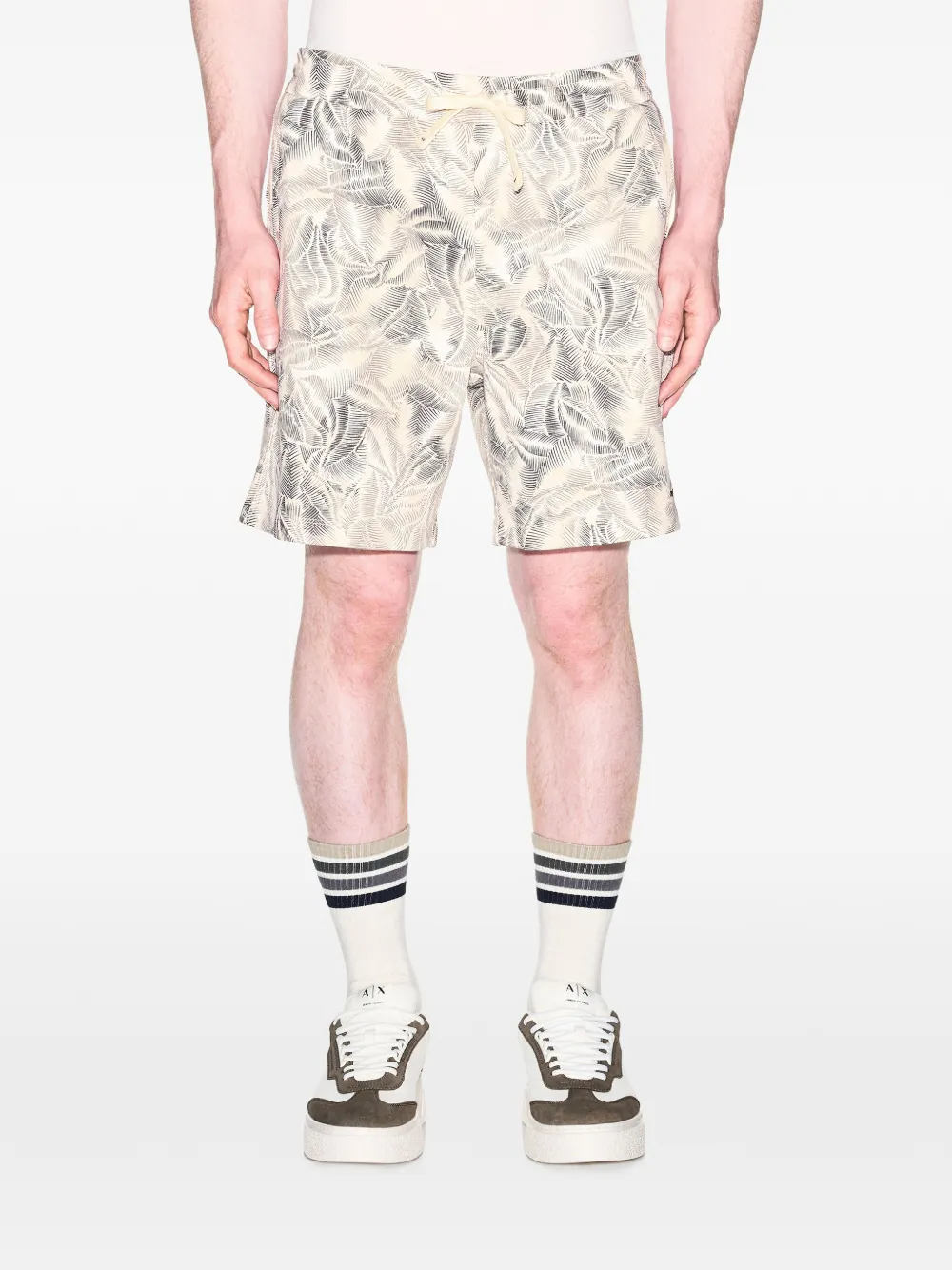 Armani Exchange Zwembroek met bladerprint Beige