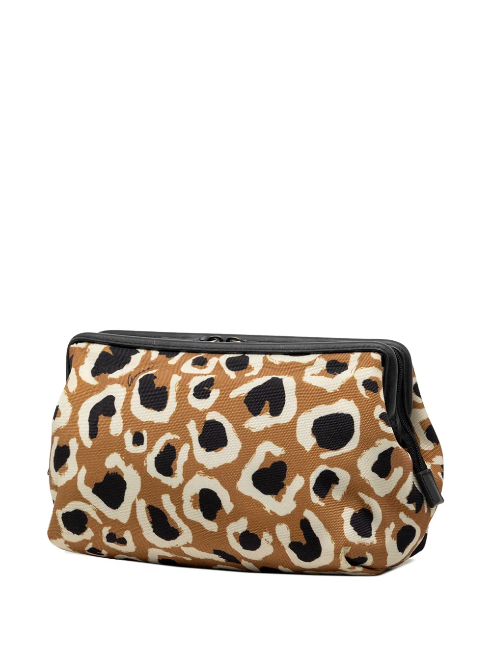 Gucci Pre-owned 2000-2015 Leopard Print Canvas Pouch in Brown, view 2