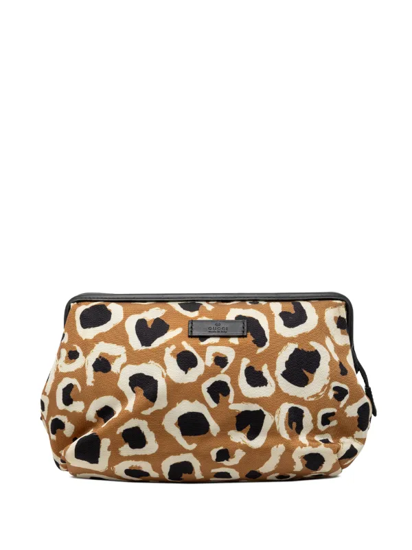 Gucci Pre-owned 2000-2015 Leopard Print Canvas Pouch in Brown