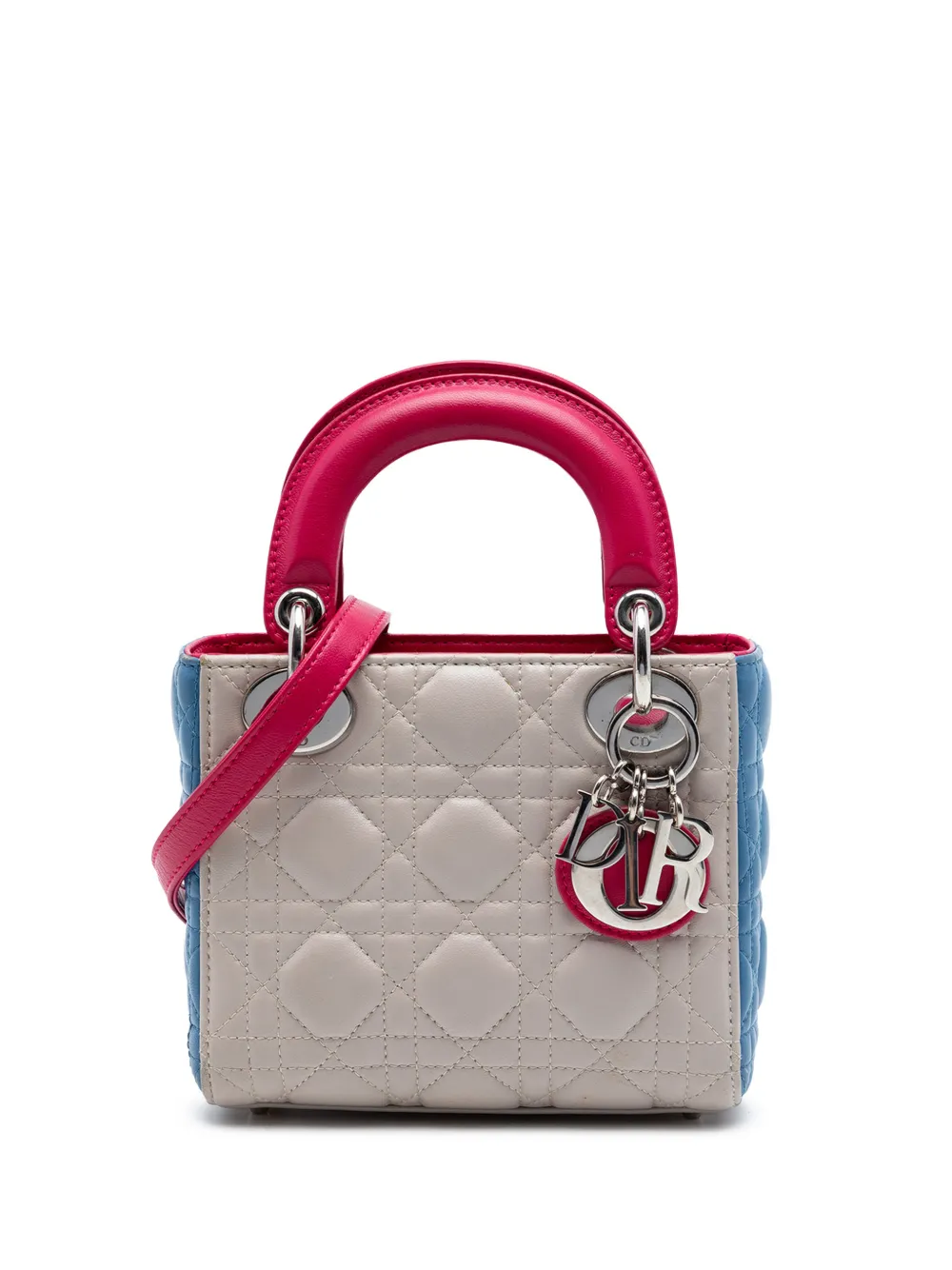 Christian Dior Pre-Owned 2014 Mini Tricolor Lambskin Cannage Lady Dior satchel - Pink