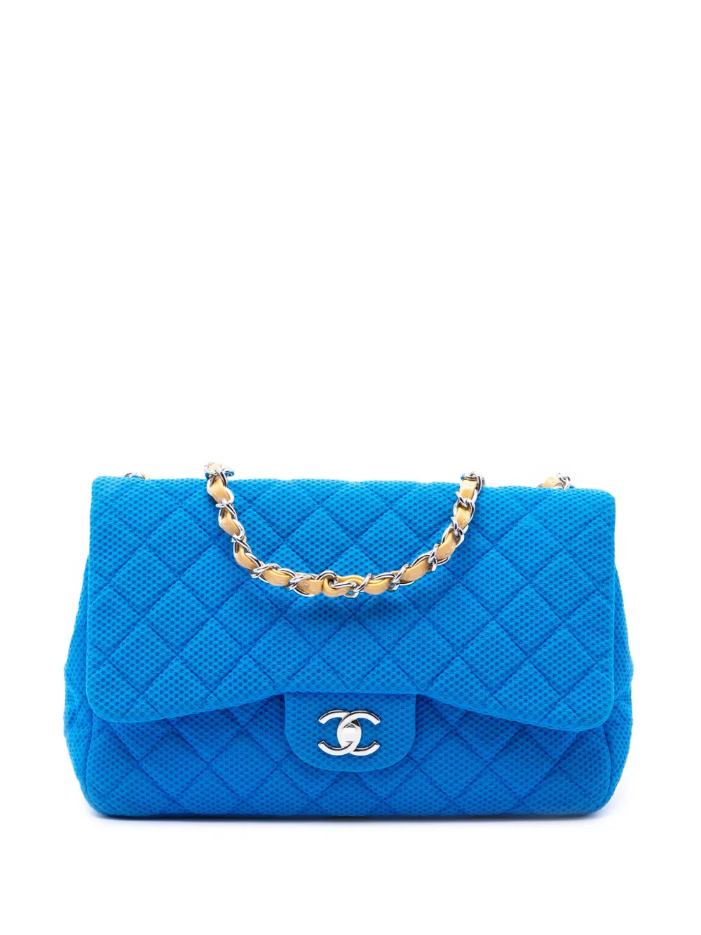 CHANEL Pre-Owned Borsa a spalla Jumbo Classic in jersey con battente 2009-2010 - Blu