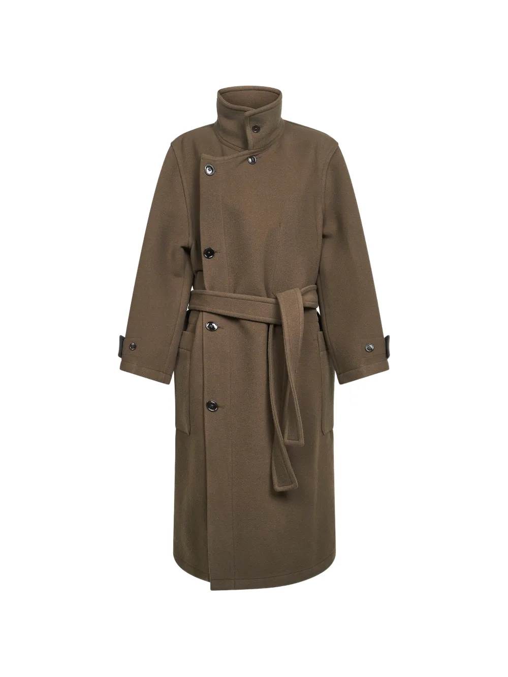 LEMAIRE belted wrap-design coat - Marrone