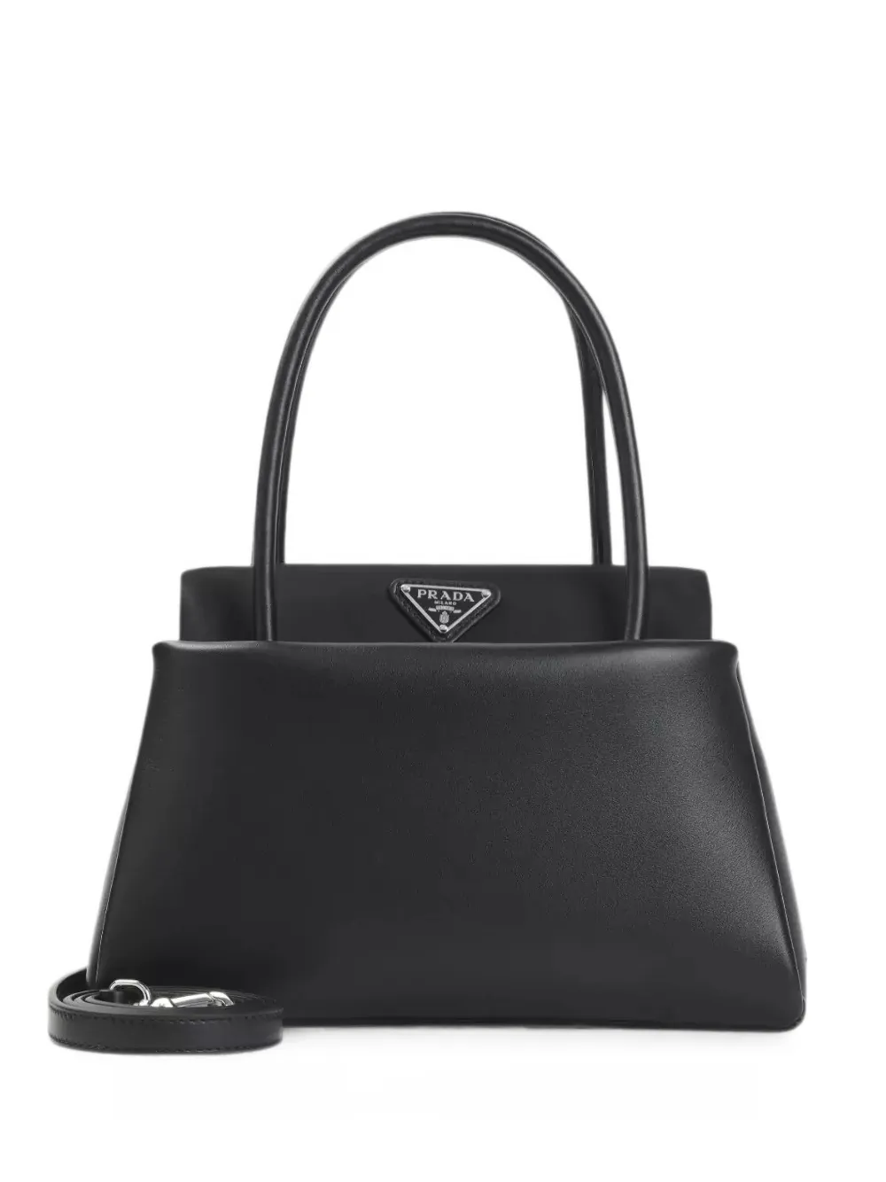 Prada logo-plaque leather shoulder bag - Nero