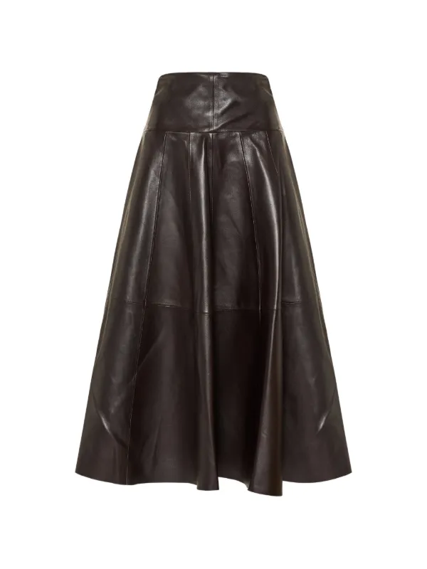 Nour Hammour Panelled Leather Skirt in Brown