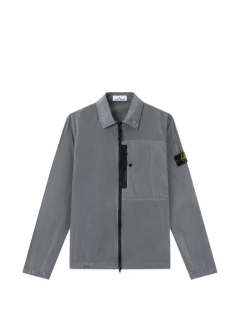Stone Island logo-patch zip-up shirt